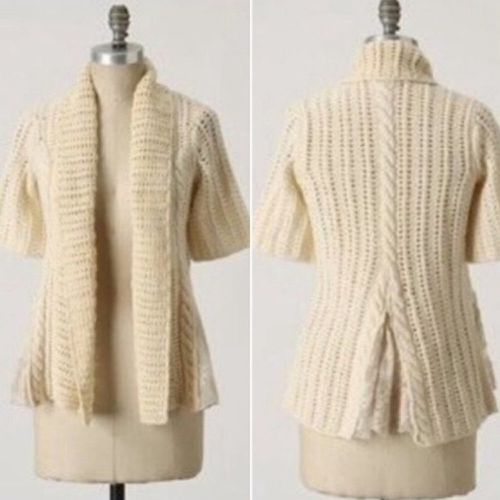 Anthropologie Cashmere Lambswool Short Sleeve Chunky Knit Cardigan Size Small S